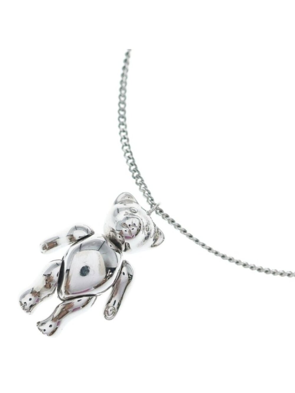 Dior Bear Motif Pendant Chain Silver Metal Plated